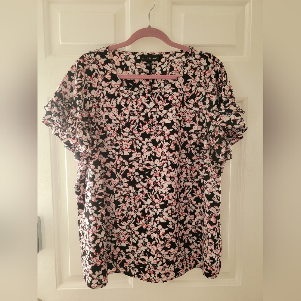 Lane Bryant Size 18W Black, Pink & White Blouse